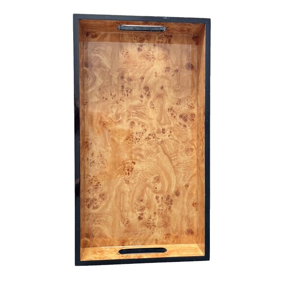 Burled Wood Serving Tray 16"L x 9"W x 2"H Gloss Finish Serveware Christmas Gift - Picture 1 of 11